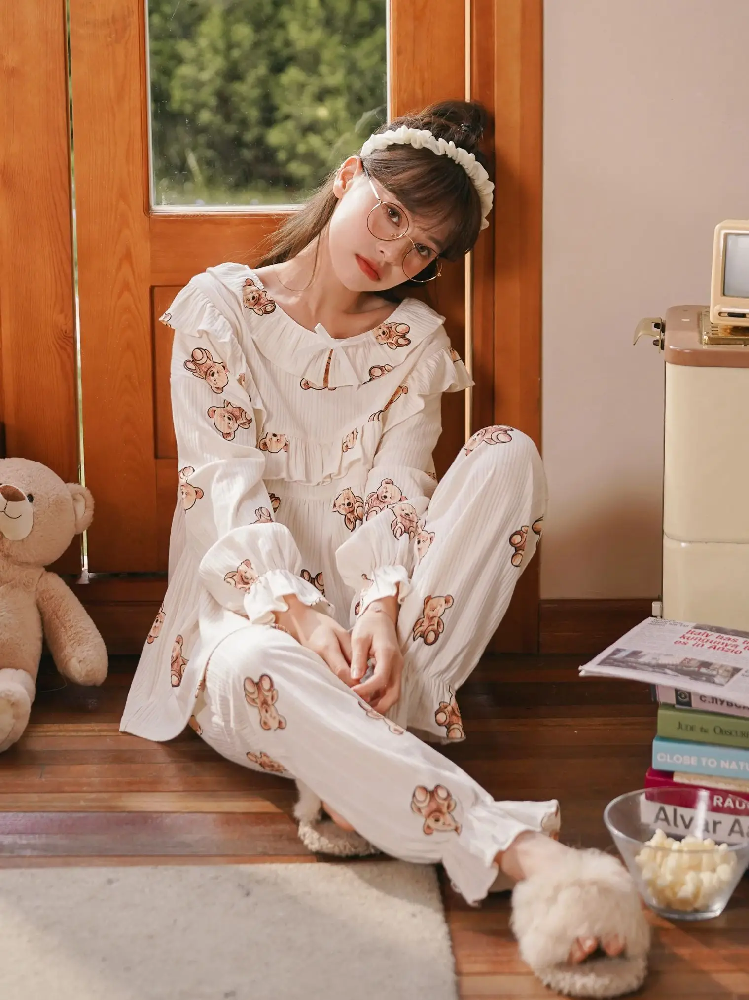 

Sleepwear Set Women Sexy Nightwear Ladies Women's Sets Elegant Cute Heart Print Nouveautés Pyjamas Femme Pajama Sets Women