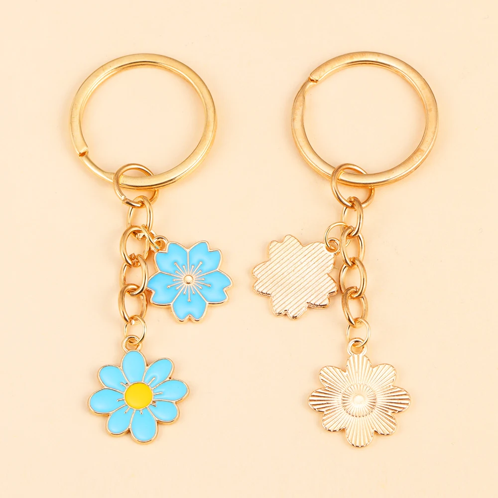 Colourful Sakura Flowers Key Ring Fashion Sweet Enamel Key Chains For Women Girls Handbag Accessorie Keychain Jewelry Gifts