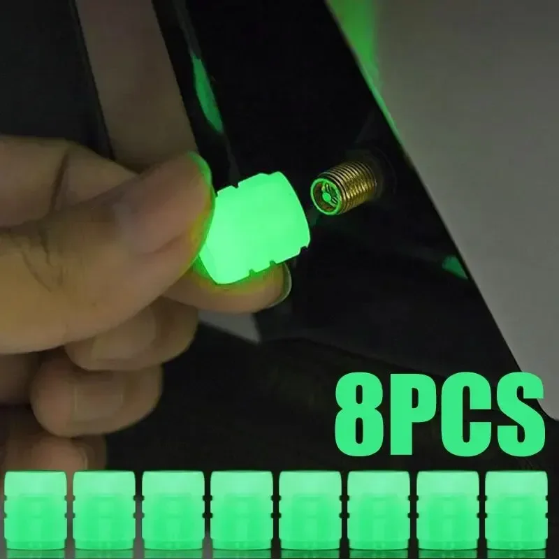 

8PCS Luminous tire cap Luminous valve cap car electric vehicle motorcycle fluorescent valve core cover for general purpose