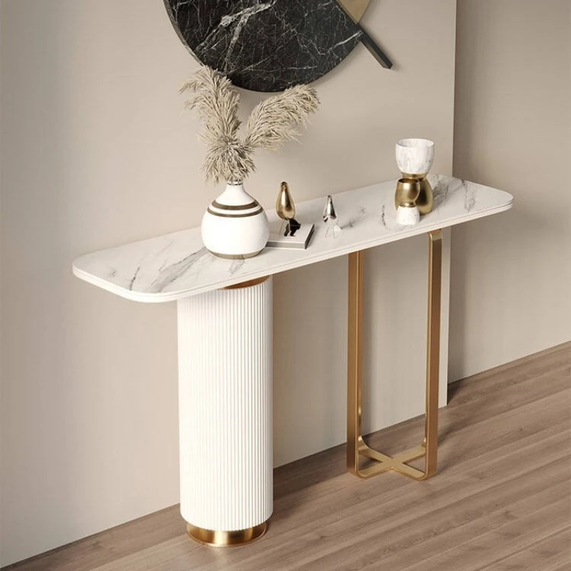 Stainless steel rock slab entry entrance table dining side cabinet villa high-end case modern simple view table