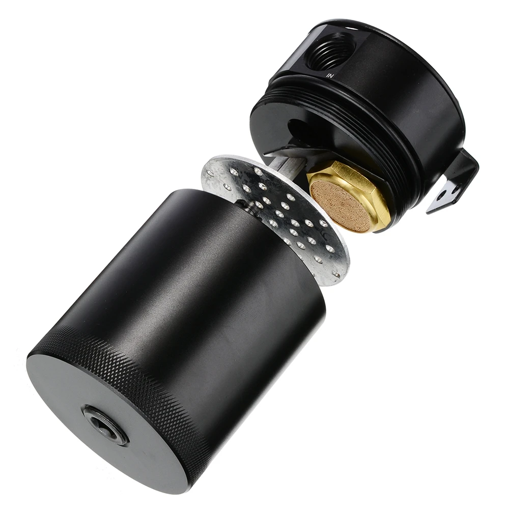 Universal Racing Baffled Aluminum Oil Catch Can 2-Port Reservoir with Drain Valve Breather Cylinder Filter Braided tubing Kit