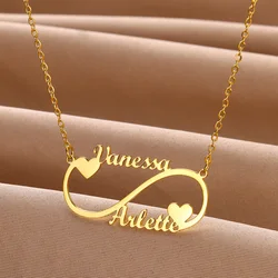 Custom Two Name Infinity Necklace Women Jewelry Stainless Steel Personalized Double Nameplate Heart Pendant Necklace Girl