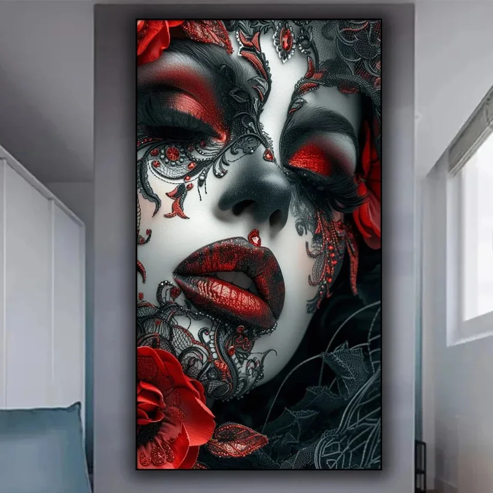 Black Red Horrible Halloween Woman Face diamond painting new 2024 Full Diamond art Mosaic jewelry cross stitch Home Decor Gift