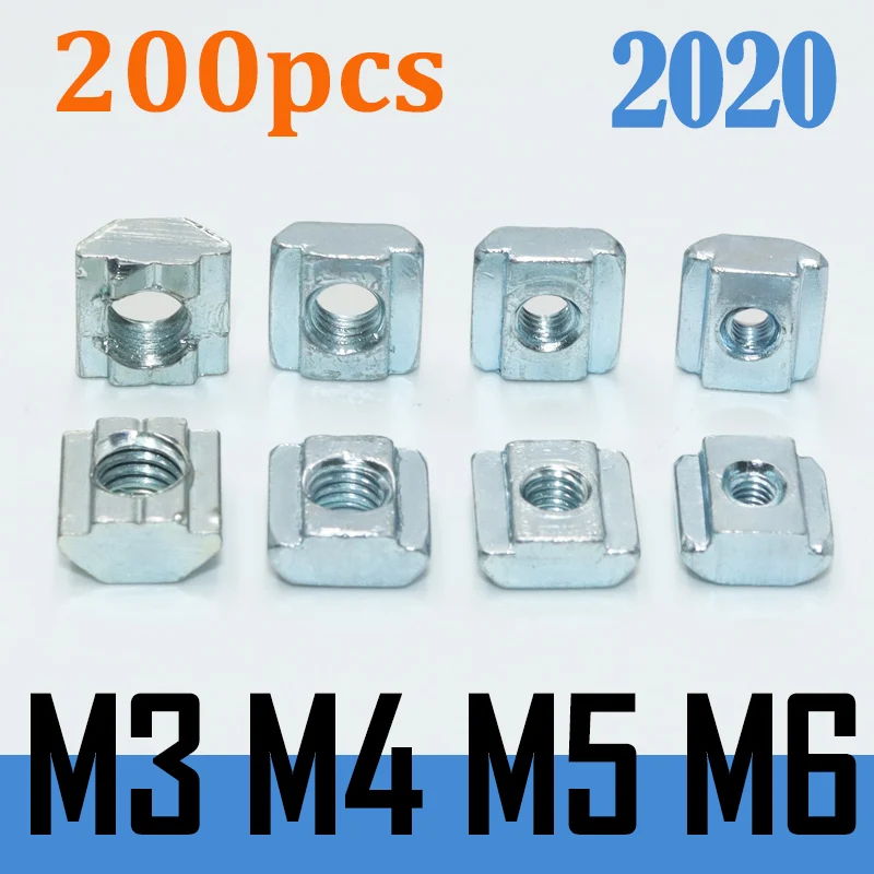 

200p M3 M4 M5 M6 T Block Square Nut T-Track Sliding Hammer Nut for Slot Sliding Nut in Connection Aluminum Profile 2020 T Nuts