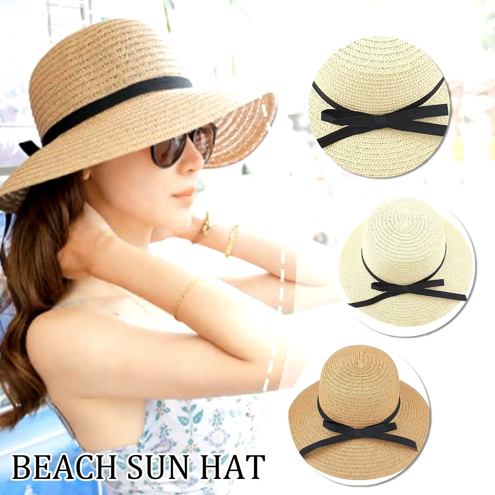 Foldable Wide Brim Straw Beach Hat for Women