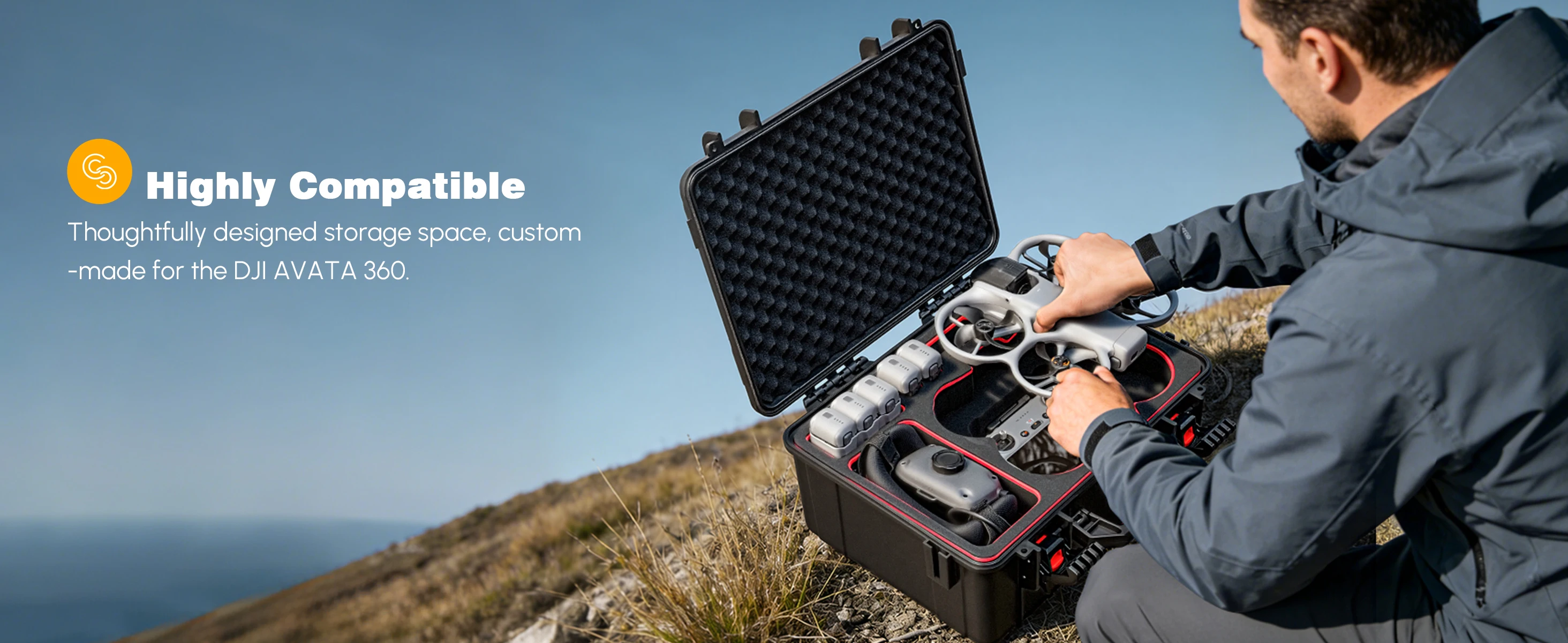 Wasserdichter Hartschalenkoffer für DJI Avata 360 Combo Stoßfeste Reise-Aufbewahrungsbox Unterstützt RC2/G-N3 Brillen/Motion Controller/Akku – Detail 9