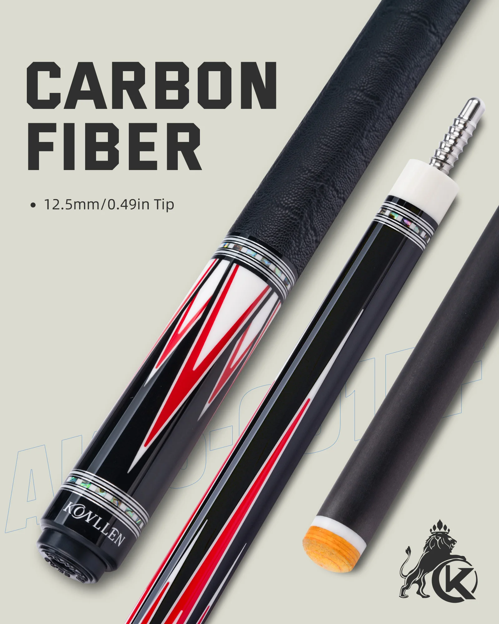 KONLLEN 2.0 Carbon Fiber Pool Cue with Professional Taper | Low Deflection Hand-Made Inlay Billiard Stick | for League Players