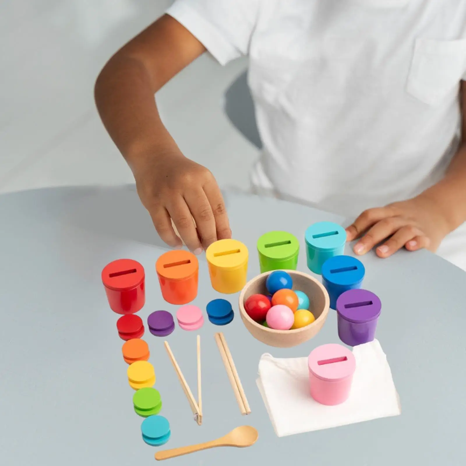 

Balls in Cups, Montessori Toy Early Education Toys, 8 Color , Matching and Counting Toy