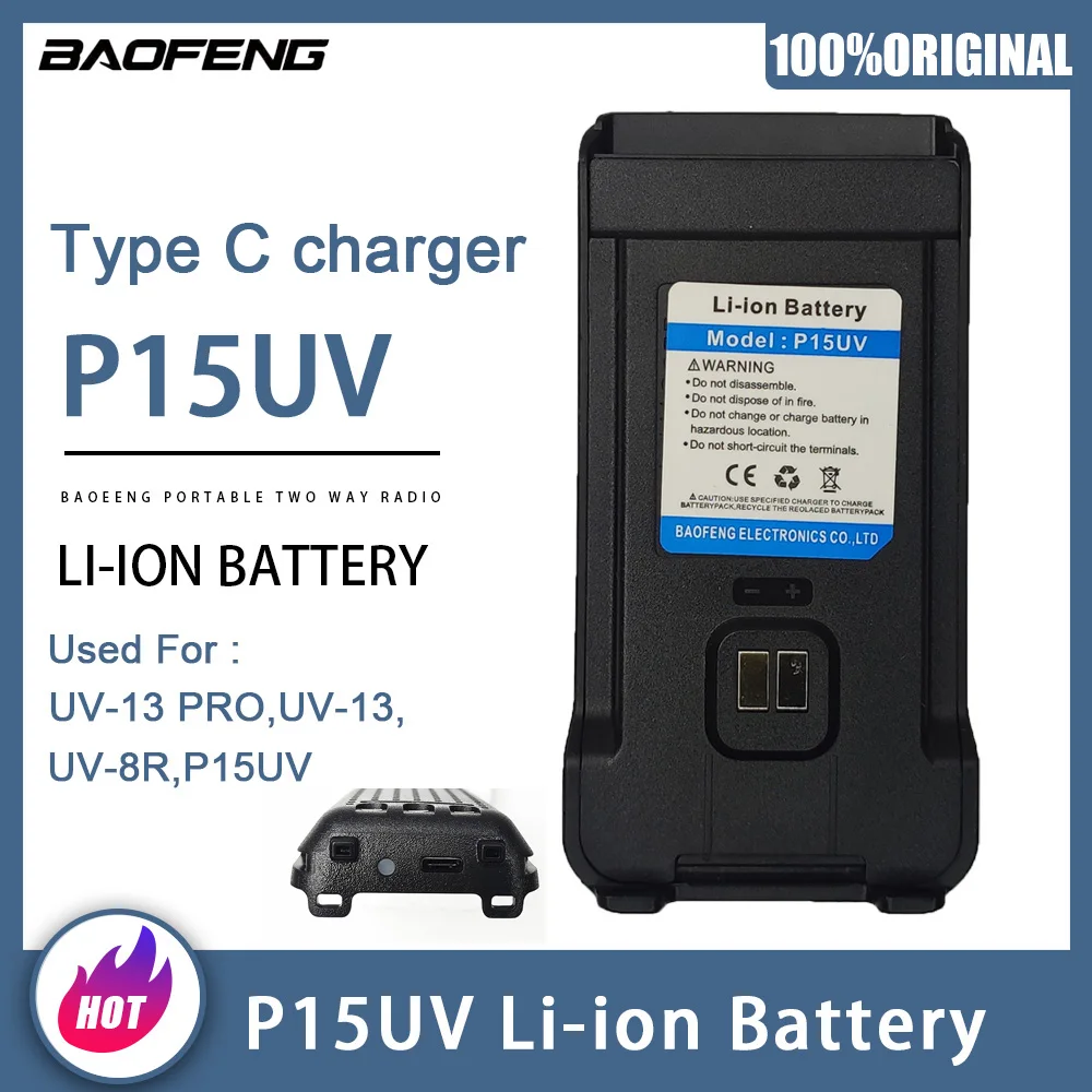 Baofeng P15uv Radio Batterij Type C Opladen Hoge Capaciteit Oplaadbare Batterij Voor Bf P13uv Walkie Talkie Accessoires Radio 'S