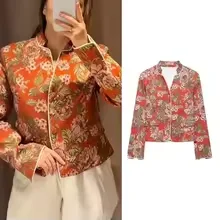 2026 2026 Spring Autumn New Women Floral Jacquard Print Stand Collar Cropped Blazer Long Sleeve Pocket Vintage Floral Suit Jacket - Aliexpress Deal