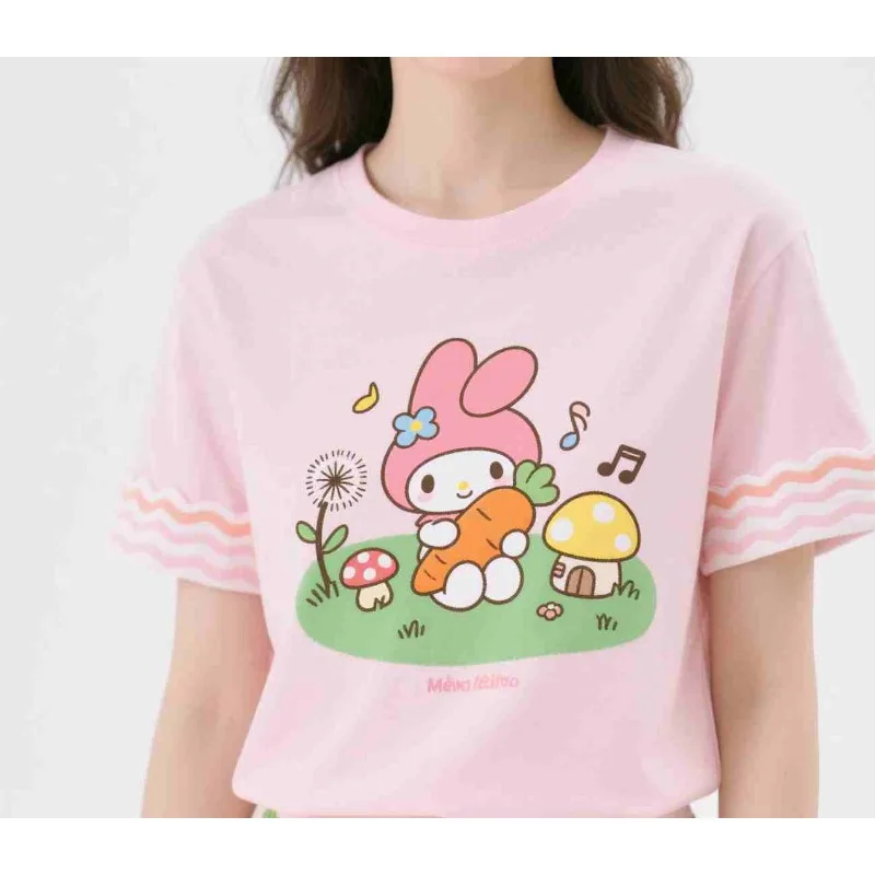 

Футболка MOTO-My Melody's Carrot Magic с милым мультяшным 3D принтом для взрослых и детей, однаковая летняя с короткими рукавами