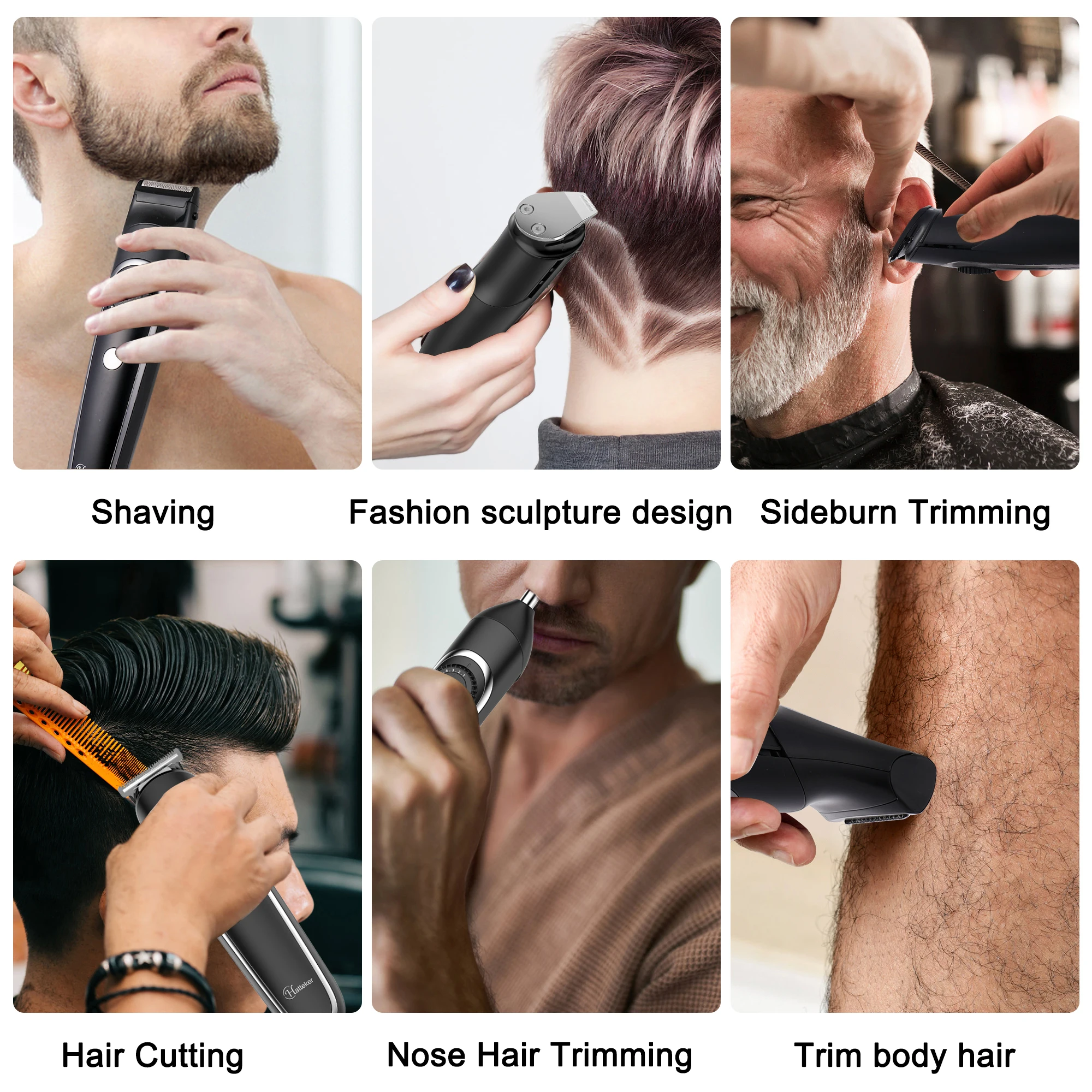 Hatteker 5-in-1 Professional Hair Trimmer for Men Rechargeable Electric Razor Adjustable Precision Waterproof Grooming Kit