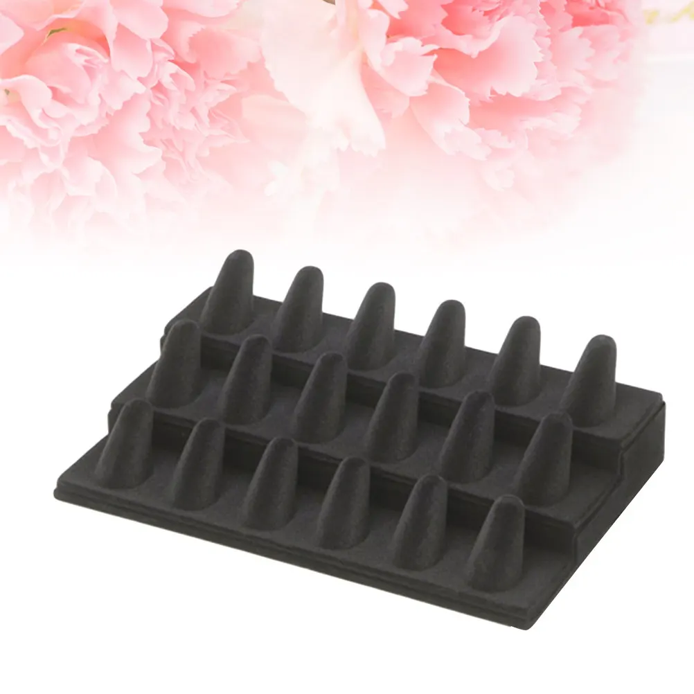 Black Flocking 18 Finger Ring Display Organizer Elegant Dust Free Ring Showcase Jewelry Storage Counter for Dressing Table