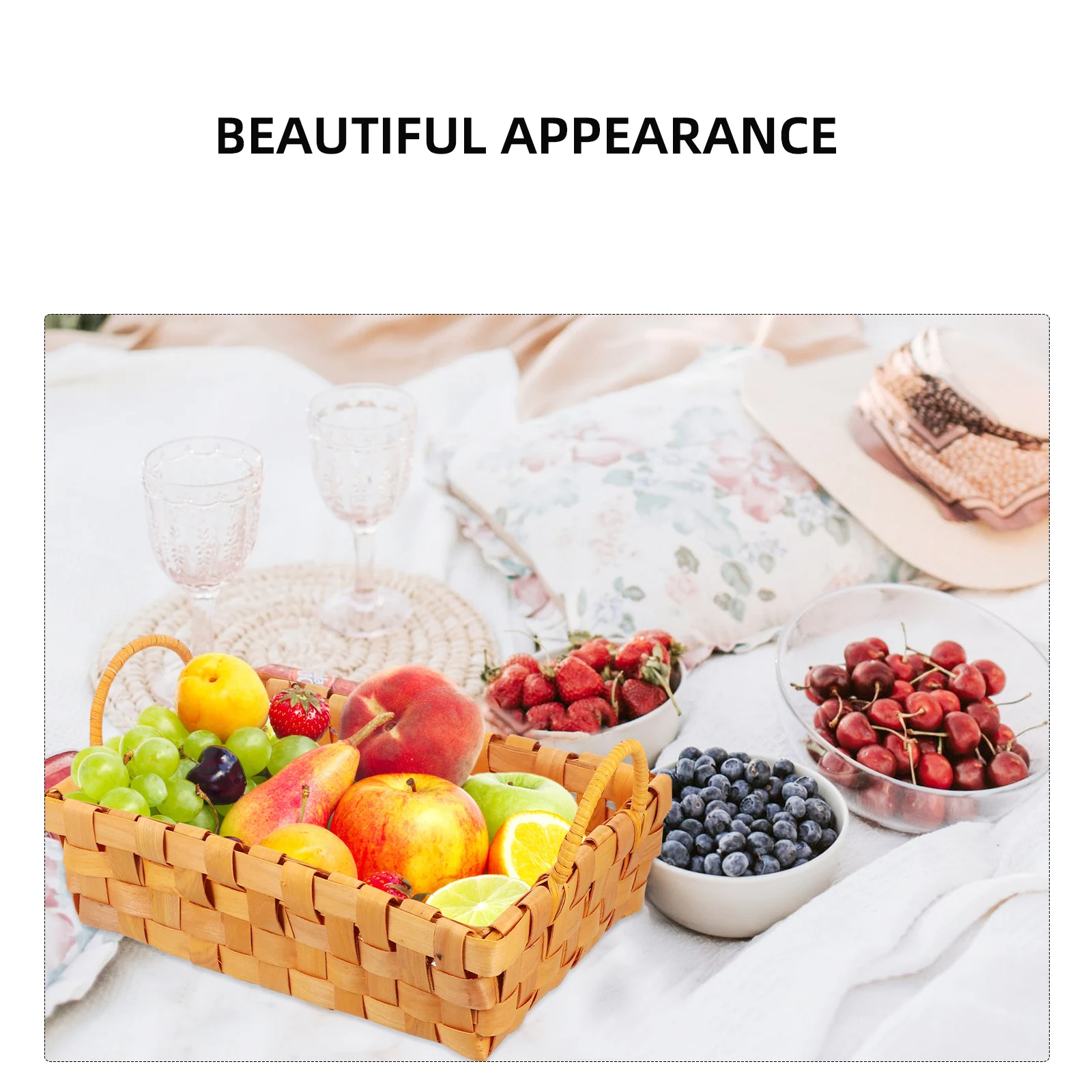 

Wooden Bread Basket Woven Storage Container Handmade Desk Organizer Lightweight Compact Fruit Vegetable Holder