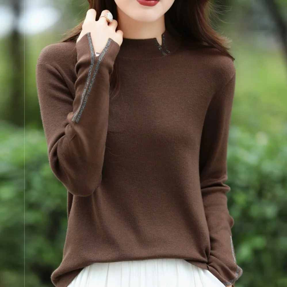 Faionable Camere Knitted Base irt Damen-Innenbekleidung mit hohem Kragen, Strickwaren, weiche Kaninchenfellmischung, langes Sve-Top