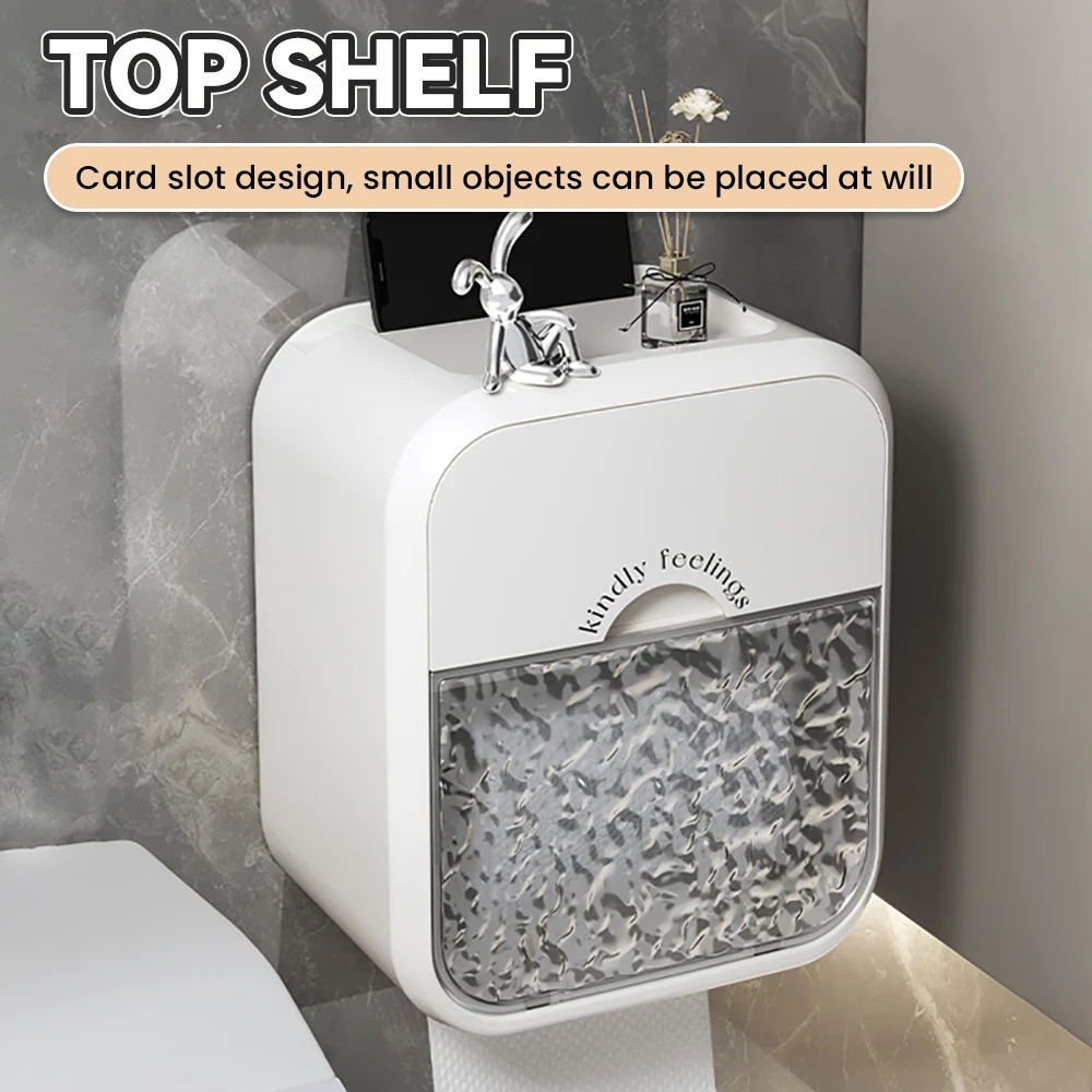 Wall Mounted Tissue Box Bathroom Waterproof Shelf with Hooks No Trace Paste Wall Use For Bathroom Toilet Bedroom Living Room