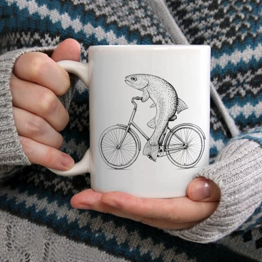 

Rainbow Bike TroutCoffee Mug Tea Cup 11oz Coffee Cup Funny Birthday Ceramic Mug Personalized Cup