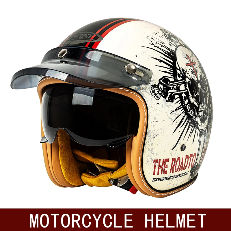 New retro half helmet motorcycle helmet winter three-quarters men's cruise American retro helmet three-quarters image 4