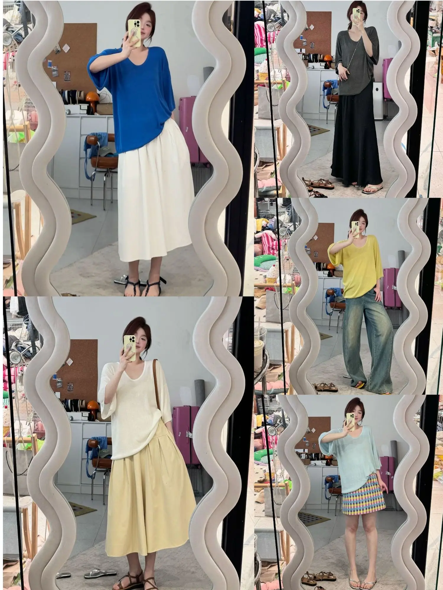 

JINGU Green Label: Свободный вязаный топ с U-образным вырезом в стиле Lazy Style, простой дизайн, удобный крой, короткий рукав, универсальный модный топ в стиле Ханьфу