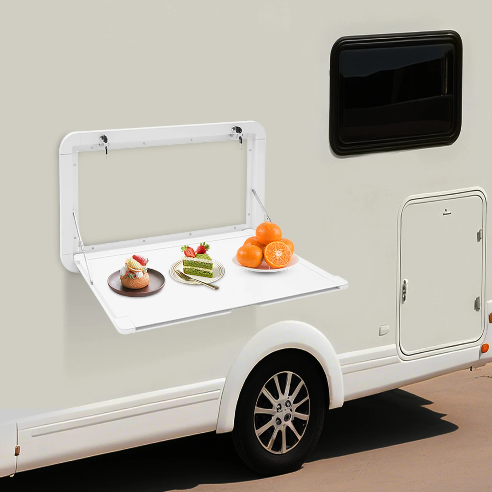 طاولة RVs حديثة قابلة للطي مصنوعة من سبائك الألومنيوم مستطيلة الشكل مقاس 800*450 مم مع 4 مفاتيح للقوافل والشاحنات ومعسكر الشاحنات