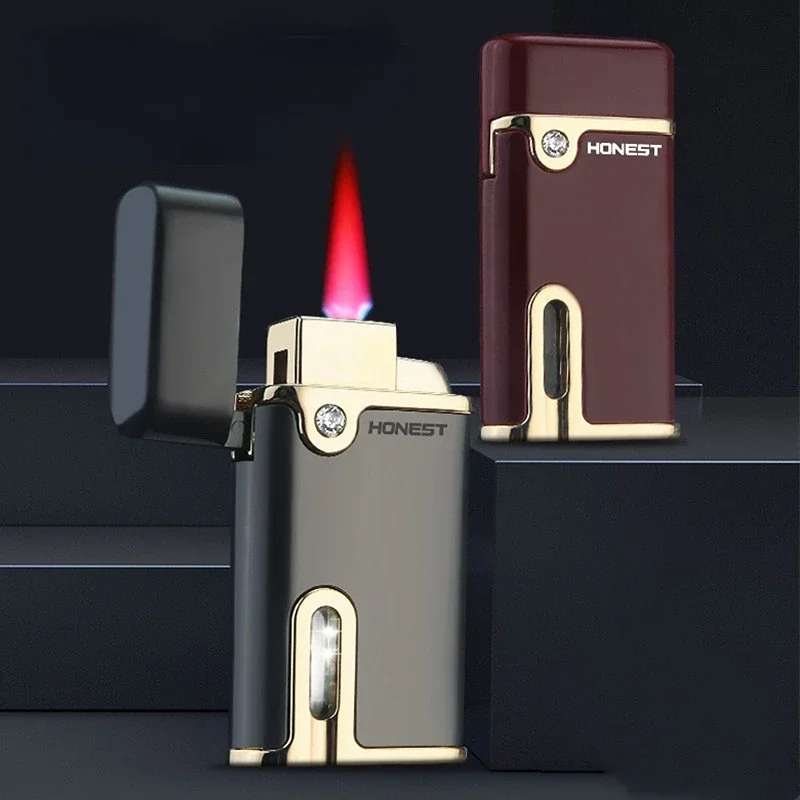 

New Baicheng Windproof Visual Butane Gas Metal Lighter Classic Cool Lighted Red Flame Lighter Men's Gift Cigarette Accessories