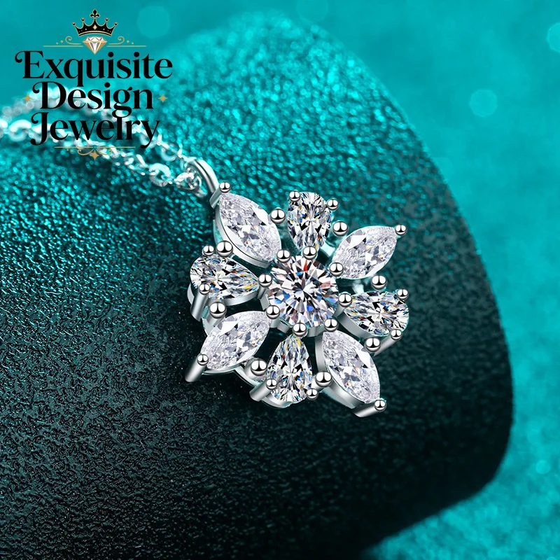 Exquisite Platinum PT950 3.1 Carat All Moissanite Necklace, Marquise Pear-Shaped Gemstone Gorgeous Pendant Chain for Women