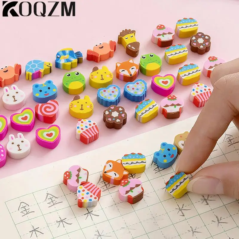 50pcs/bag Kawaii Eraser Creative Cartoon Mini Pencil Eraser Animal Fruit Christmas Eraser Children\'s School Stationery