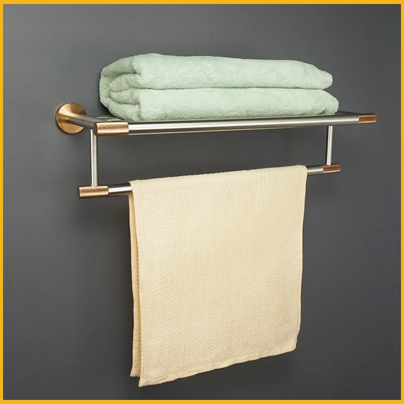 

Rose Gold Brushed Wall Mounted Towel Rack Single Double Lever Bath Ring Bar Coat Hook Toilet Paper Holder Soap Pot High Quality