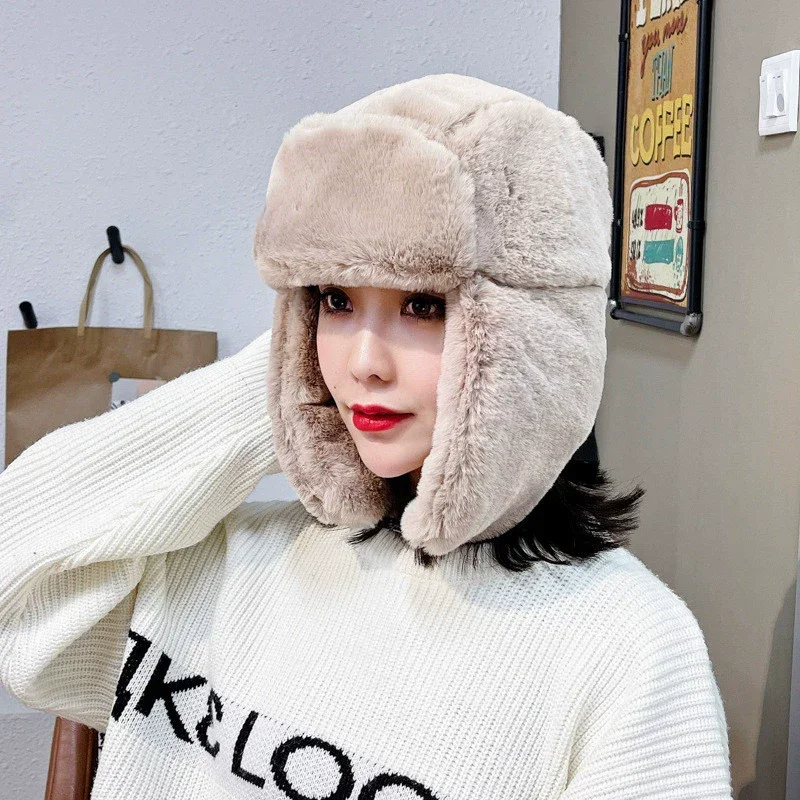 المرأة الشتاء سميكة الدافئة قبعة قبعات الروسية الكورية موضة Ushanka إيرفلاب الطيار قبعة المرأة الاتجاه منفذها قبعة قابل للتعديل
