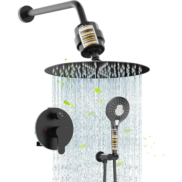 Shower System - 12 Inch Dual Filtered Rainfall Shower Head Combo - High Pressure 3 Spray Mode Showerhead-Included Rough in