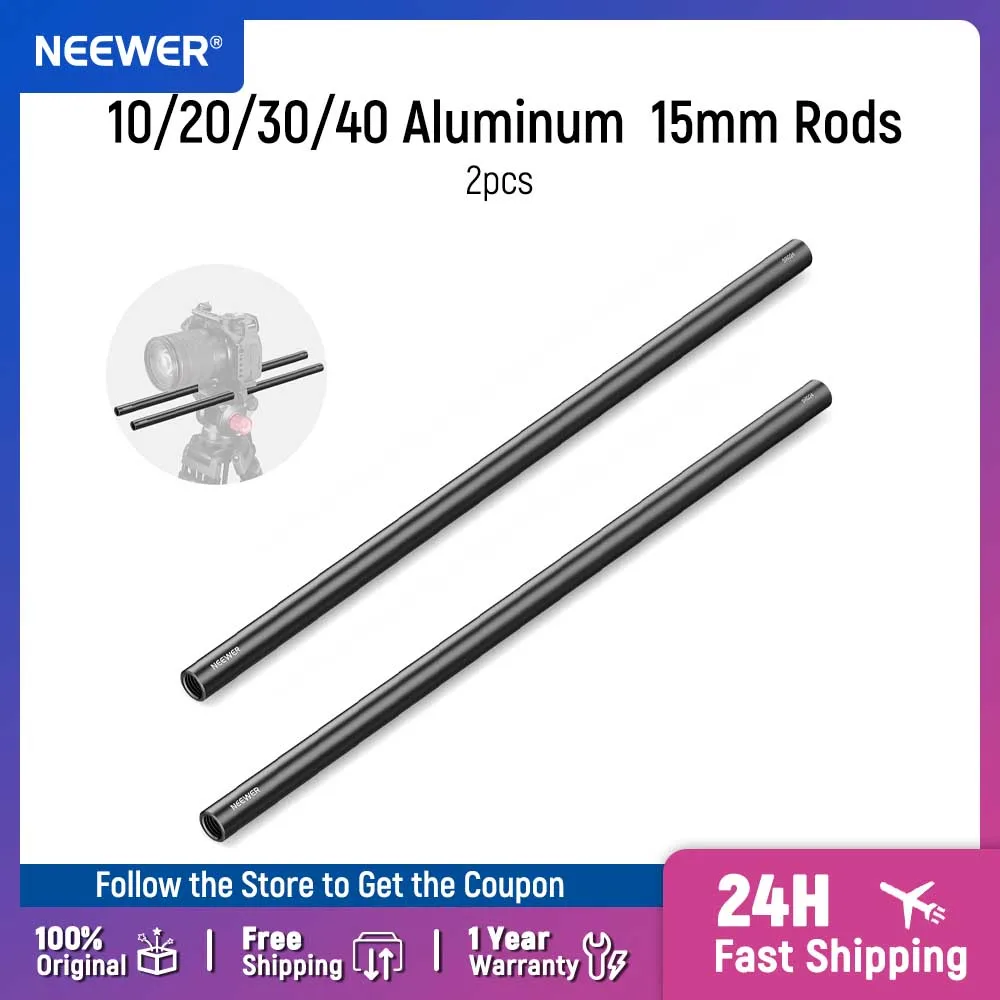 NEEWER 2 Stück 10/20/30/40 Stangen aus Aluminiumlegierung, ausziehbare 15-mm-Verlängerungsstangen für 15 mm LWS-Stabschienensystem, Schulter-Rig-Grundplatte