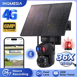 INQMEGA 20W 6MP 36X ZOOM Solar Camera 4G SIM Outdoor Night Vision PTZ Cameras With Solar Panel Battery CCTV Video Surveillance