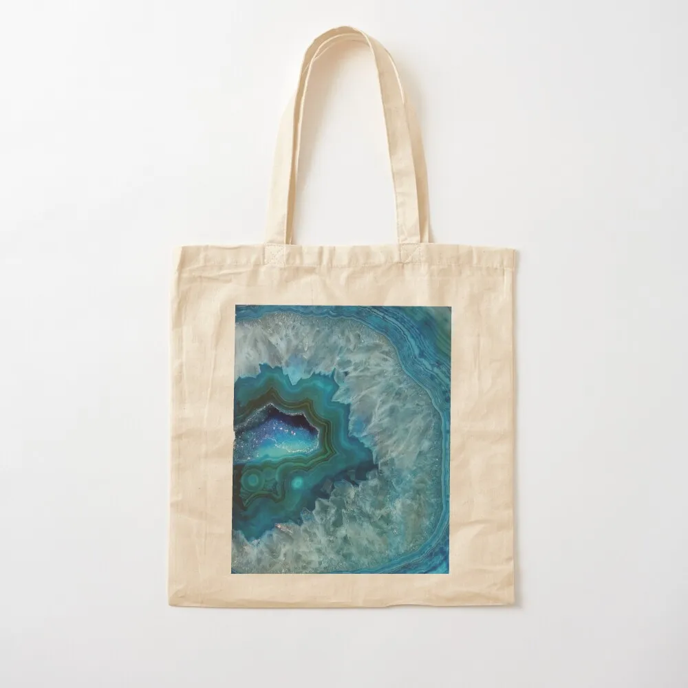 Teal Druzy Agate Quartz Tote Bag