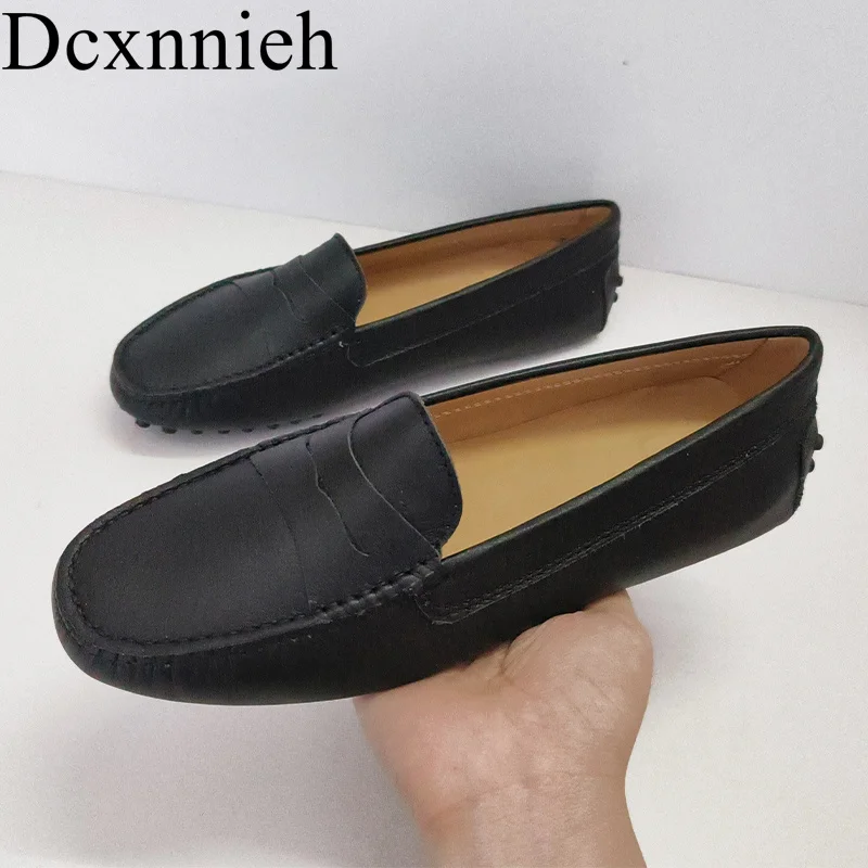 

2024 Spring/Summer Women's New Solid Color Light Mouth Genuine Leather Flat Loafers Simple and Casual Lightweight Bean Shoes