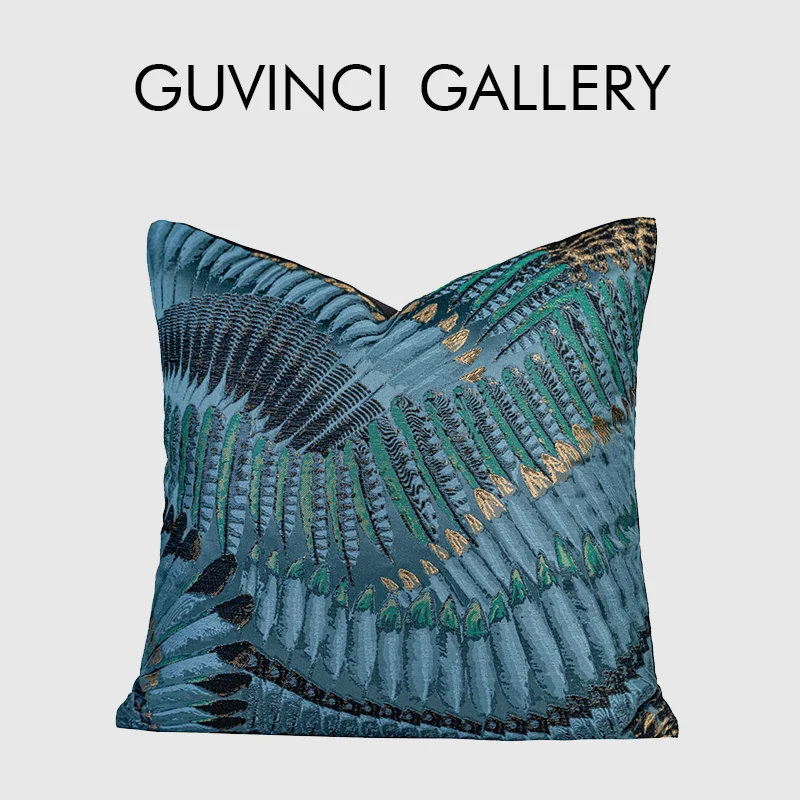 GUVINCI GALLERY Morocco Natural Style Pillow Case Blue Feathers Pattern Jacquard Sofa Cushion Covers For Sofa Couch Bedroom