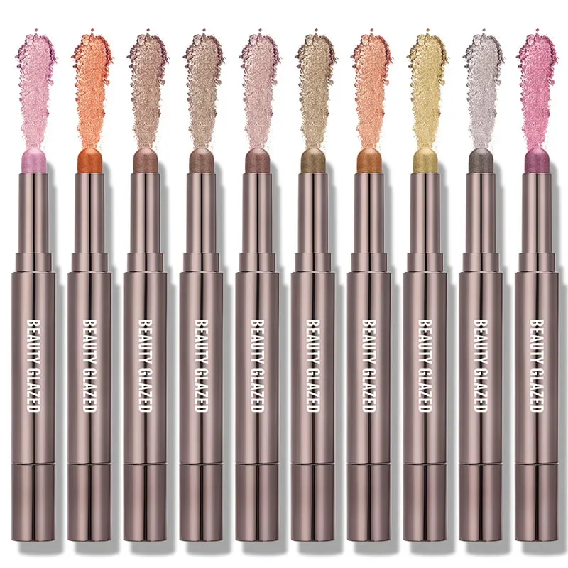 Bâton d'ombre à paupières à Double extrémité, 10 couleurs, avec brosse éponge, stylo de fard à paupières nacré durable, maquillage Portable, cosmétiques