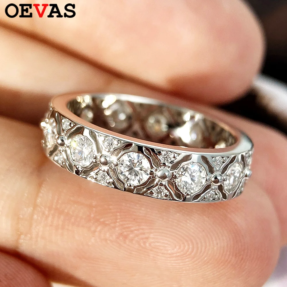 OEVAS 3mm Full Moissanite Ring for Women 100% S925 Silver Lab Diamond Certified Eternity Wide Band Luxury Fine Jewelry Gift