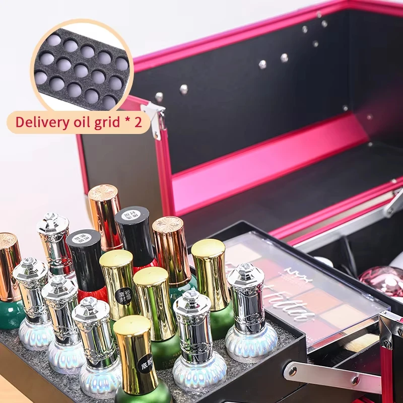 Aluminum Alloy Women'S Makeup Case Multi-Layer Cosmetic Organizer Beauty Tattoo Nail Art Supplies Toolbox Suitcase Handheld Case