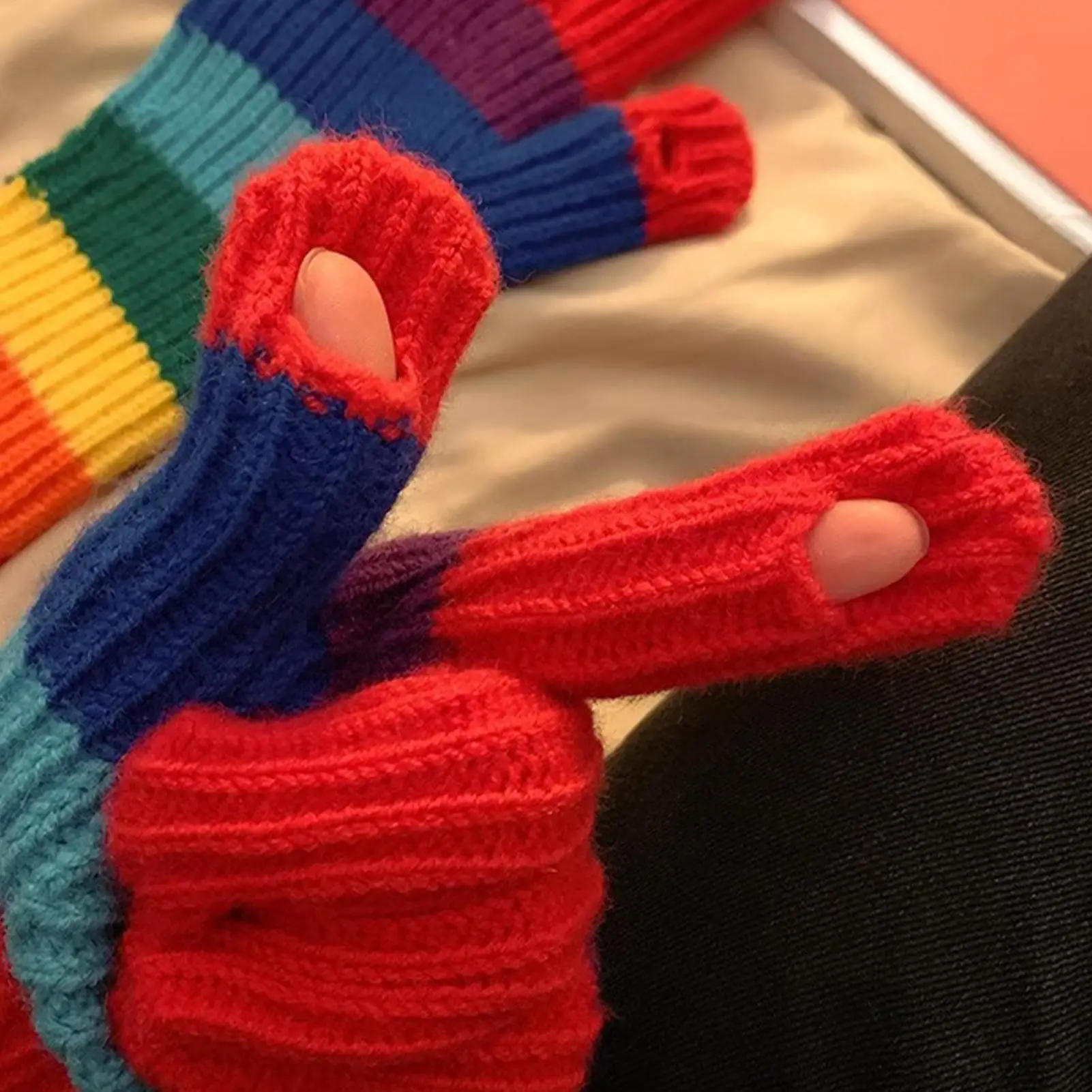 Regenboog touchscreen winterhandschoenen Warme gebreide wanten Antisliphandgreep voor dames, autorijden, hardlopen, skiën en woon-werkverkeer buiten