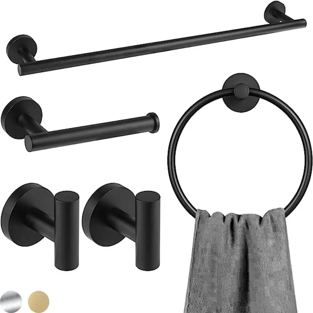 

Набор черных полотенец из 5 предметов, нержавеющий, простой в установке, набор аксессуаров для ванной комнаты, набор оборудования для ванной комнаты из нержавеющей стали для дома