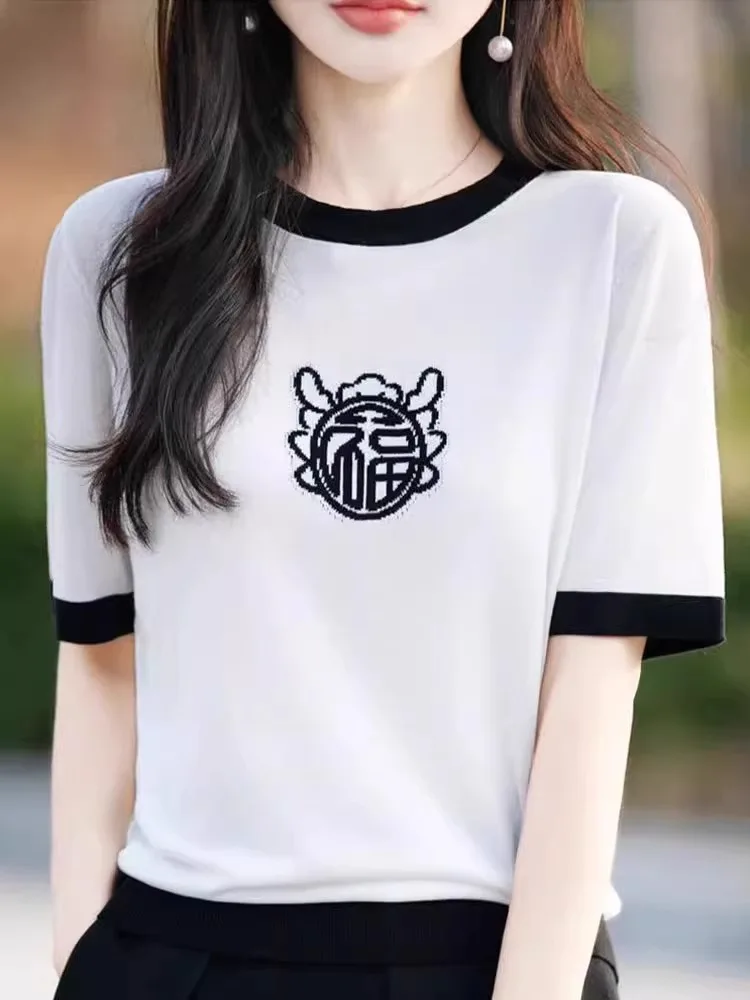 2025 جديد Faionable اللون بلو الحرير محبوك ort Sve T irt المرأة الصيف ملابس نسائية جديد Sle Ele Luy شخصية #2