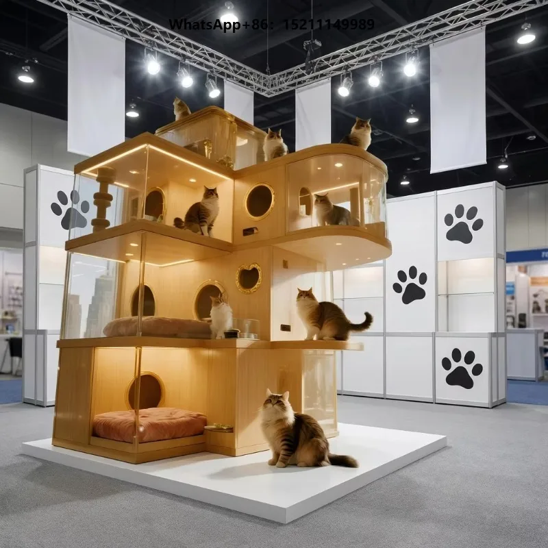 Modern Cat Cage House  Ventilation System Multiple Cat Beds Indoor Large Pet Villa Living Room