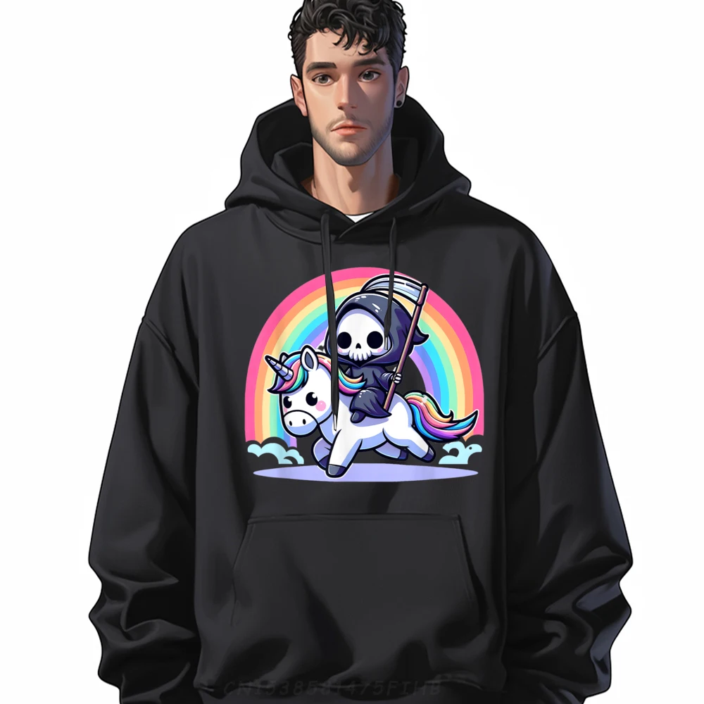 

Grim Reaper Riding Unicorn Funny Gift Idea Long Sleeve Graphic Hoodies Crewneck Mens Gift Idea Sweatshirt Funky Tops
