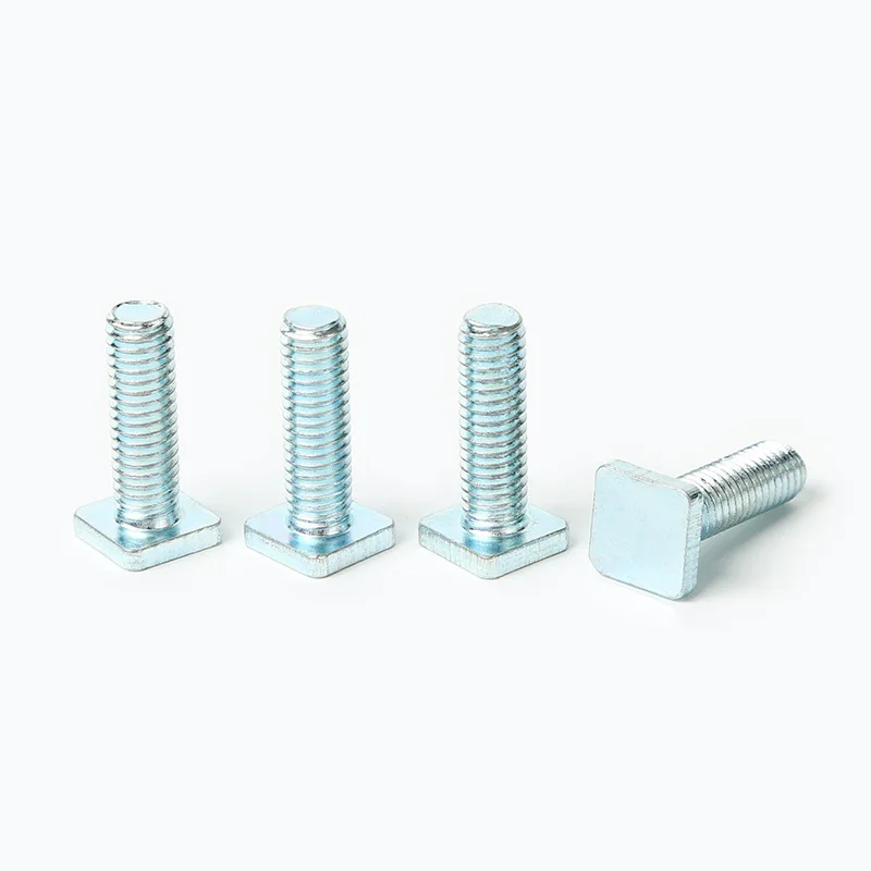 100pcs Square Flat Head Bolts 4.8 Level Galvanized T Shape Screw Stud M4 M5 M6 Chute Rail Track Quadrate Hammer Head T-Slot Bolt