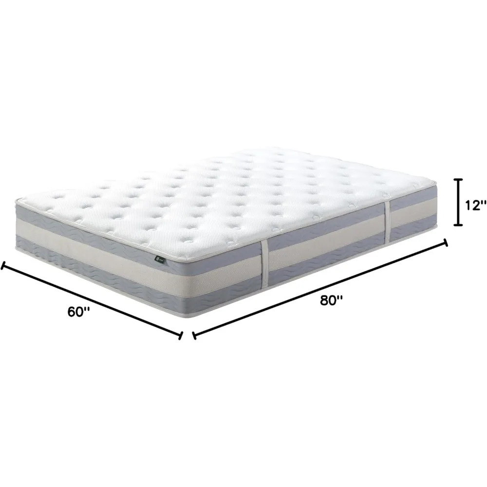 Matelas hybride de soutien de confort refroidissant, reine, sans violet, peluche moyenne, isolation des mouvements, nouvelle version