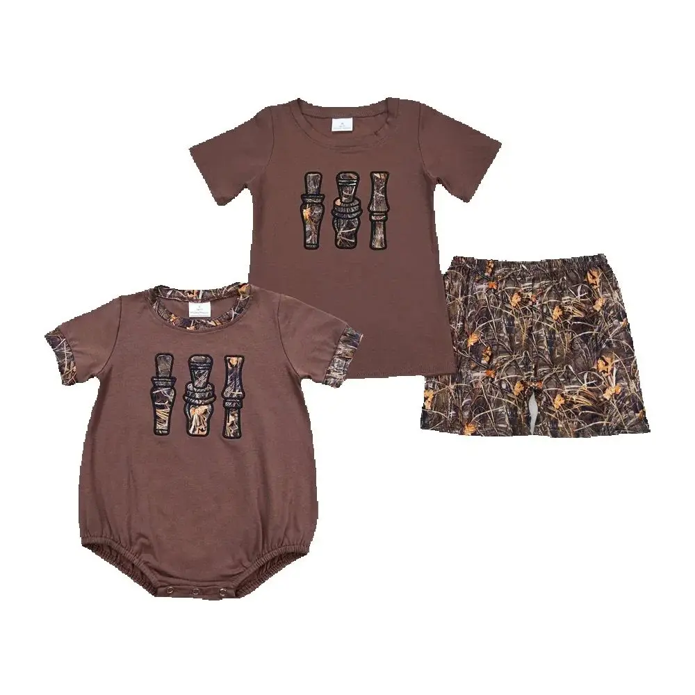 Baby Boys Brown Camo Duck Call Rompers Sibling Brother Clothes Sets