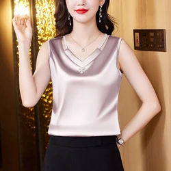 M-4XL Women Tank top Spring Summer 2024 Hollow Out Camisole V neck Korean Casual Sleeveless Vest