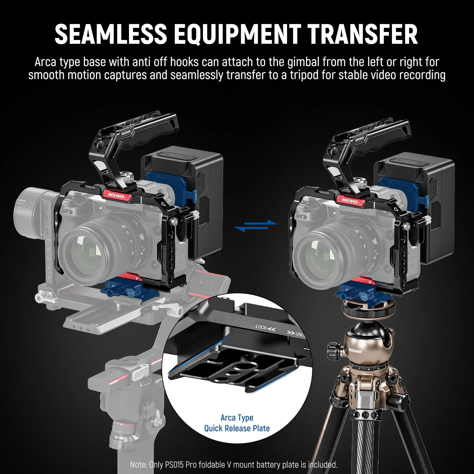 NEEWER Foldable V Mount Battery Plate with Arca Type Quick Release Camera Baseplate Lightweight DSLR Camera Video Rig