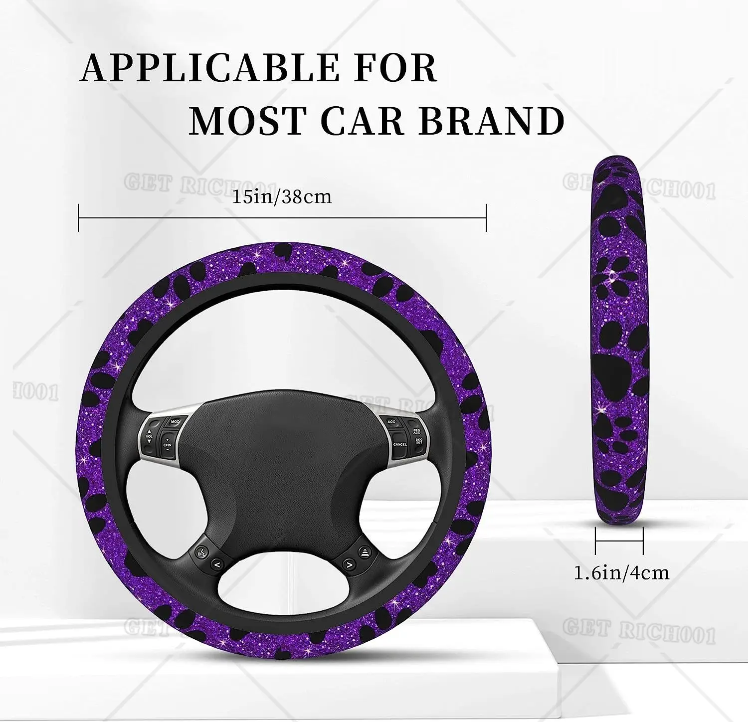 Dog Paws Purple Steering Wheel Cover for Women Girls Bling Steering Wheel Cover for Car 15 Inch Fit for Most Sedan SUV Cars