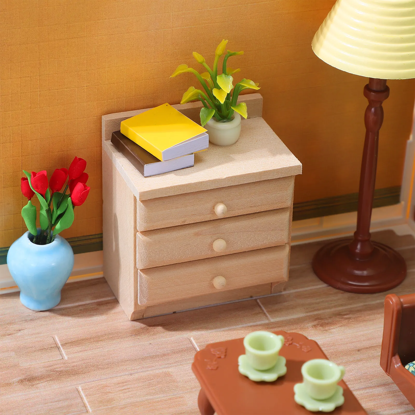 

1:12 Scale Miniature Wood Drawer Cabinet Ornament for Dollhouse Mini Room Decoration Realistic Bedside Table Fine Craftsmanship